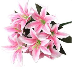 Artificial Lily 10 Heads Fake Lily Flower Wedding Party Decor